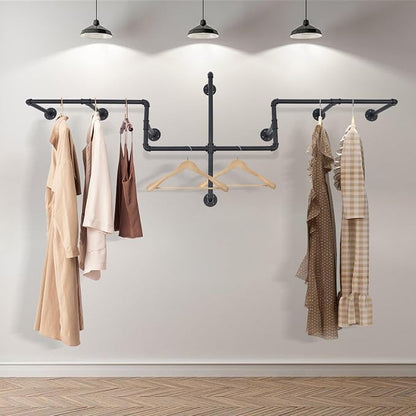 Industrial Pipe Clothes Rack Wall Mounted, 85.83 inches Heavy Duty Iron Pipe - Image 3