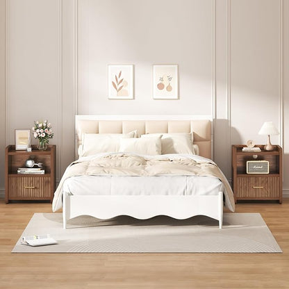 Night Stand with Charger Station, Fluted Wood Nightstand with Drawer Storage - Image 3