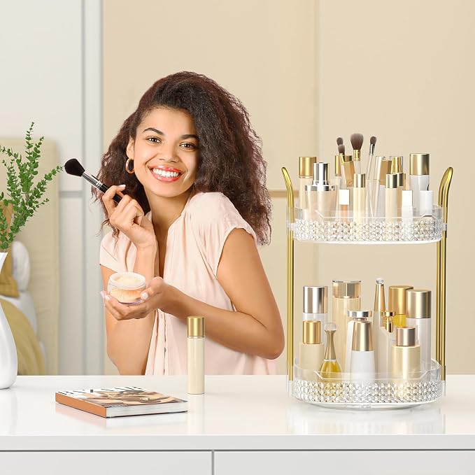 360 Rotating Makeup Organizer 2 Tier, Large Skincare Clear Make Up Storage - Image 3