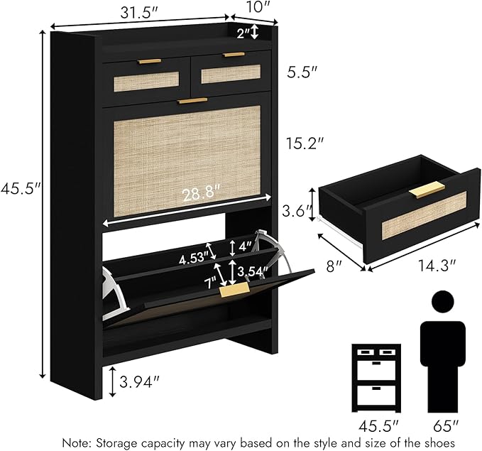 HOKYHOKY Rattan Shoe Storage Cabinet - Image 2