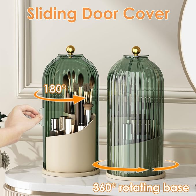 Makeup Brush Holder with Lid 360 Rotating Clear Dustproof Make Up Organizers - Image 2