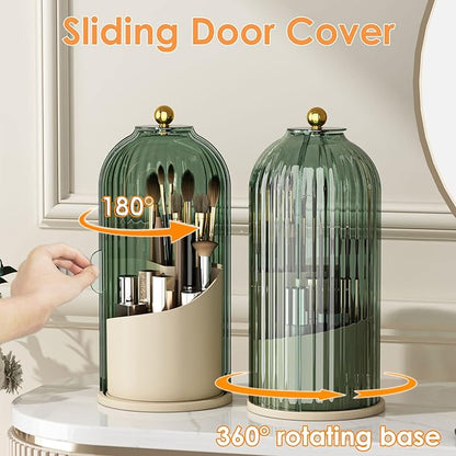 Makeup Brush Holder with Lid 360 Rotating Clear Dustproof Make Up Organizers - Image 2