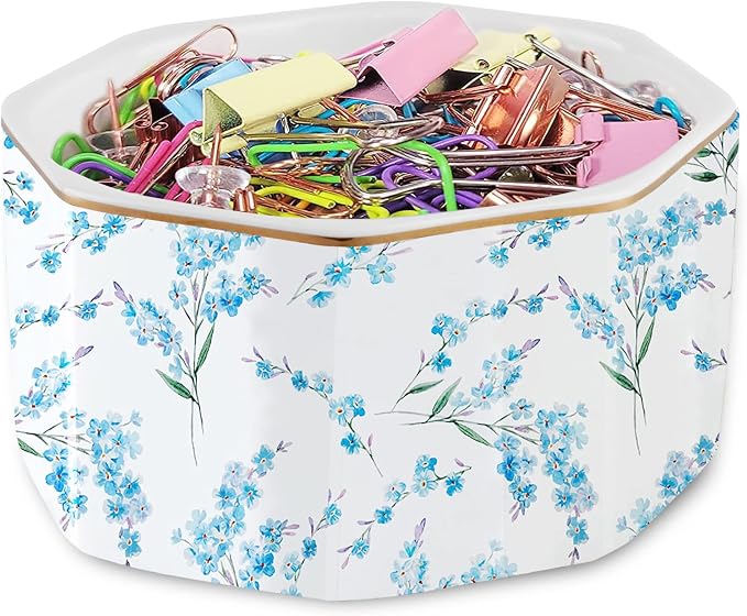 Ceramic Paper Clip Holder Gold Line Paper Clip Dispenser Organizer - Image 8