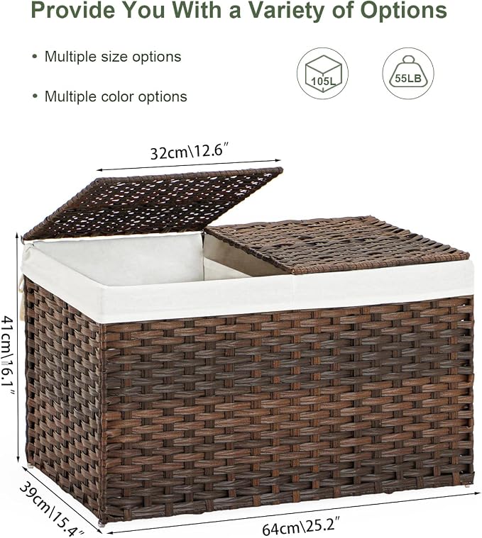 SETVSON Storage Basket with Lid PE Rattan Storage Basket 105L, 2 Removable - Image 4