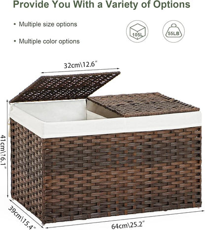 SETVSON Storage Basket with Lid PE Rattan Storage Basket 105L, 2 Removable - Image 4