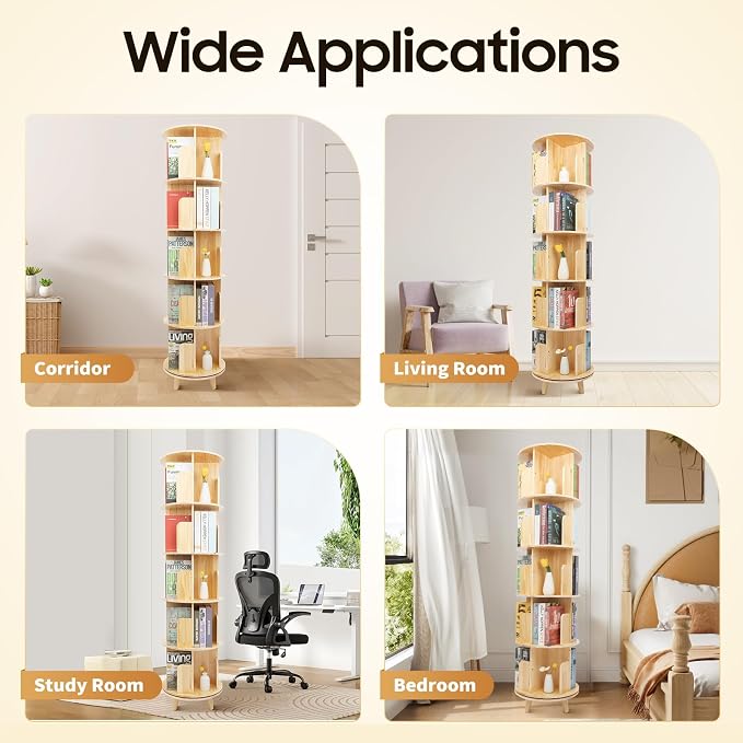 Rotating Bookshelf, Revolving Bookcase, Stackable Bookshelf Organizer, Swivel - Image 8