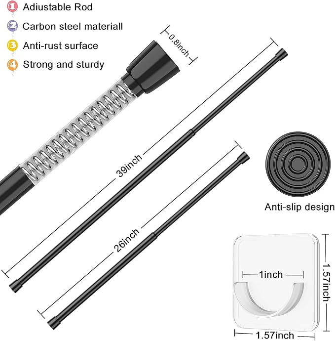 AIZESI 2 Pack Spring Tension Curtain Rods, Adjustable 26-39 Inch, perfectly - Image 2