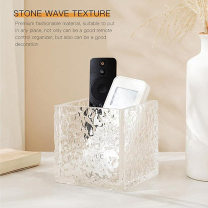 Remote Control Holder, Acrylic Desk Organizer Stone Texture TV Remote Holder - Image 3