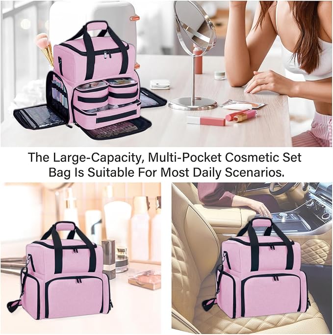 Large Makeup Cosmetic Bag with 3 Removable Case and 2 Removable Dividers Double - Image 6