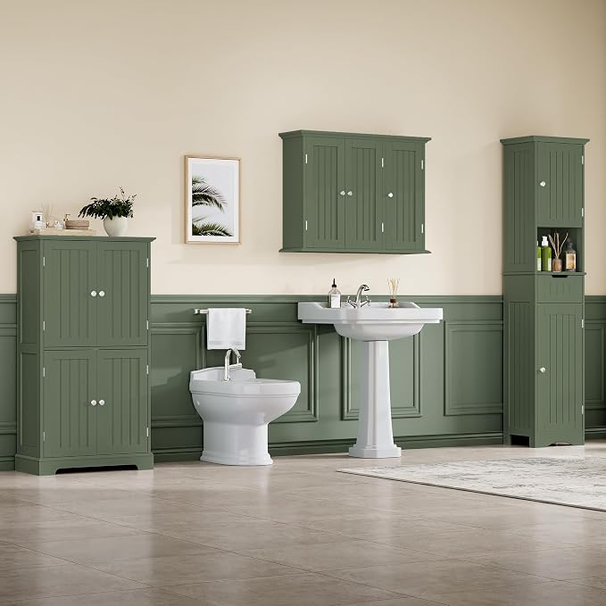 ChooChoo Laundry Cabinet with 3 Doors and Adjustable Shelves | 9.06"D x 31.1"W - Image 7