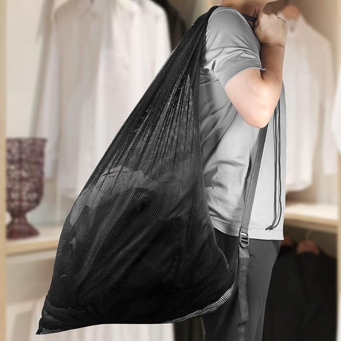 Mesh Laundry Bags with Adjustable Shoulder Strap, Drawstring Closure, Mixed - Image 5