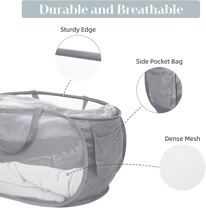 Durable Collapsible Laundry Baskets, Mesh Pop Up Laundry Hamper - Image 4