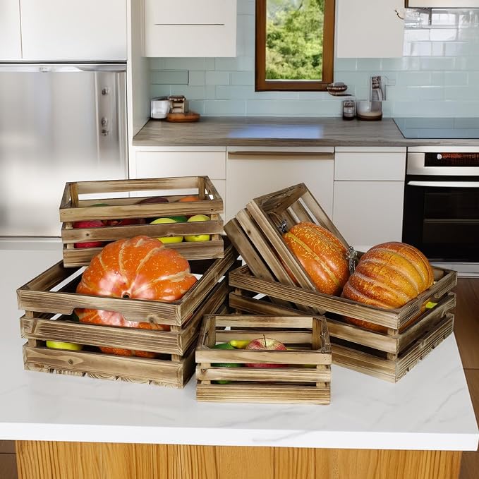 Set of 5 Large Wooden Crates, Nesting Storage Crate - Image 4