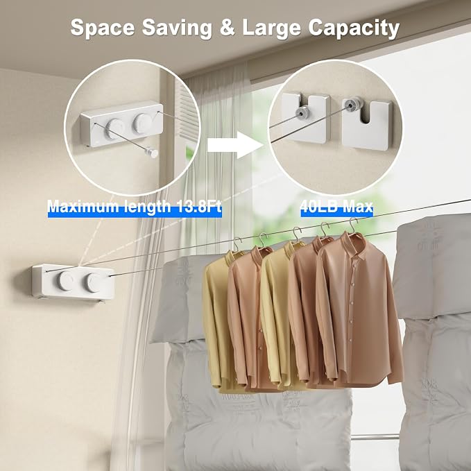 MUSTORN Retractable Twin Clothesline Indoor, Non-Sagging Outdoor Clothes Line - Image 2