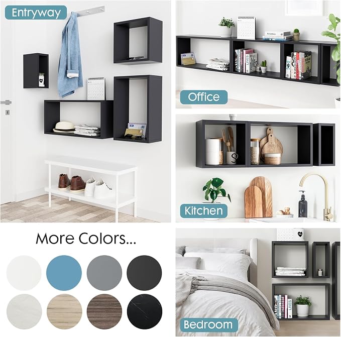Wall Mount Shelf Set of 4, Floating Cube Shelves - Image 5