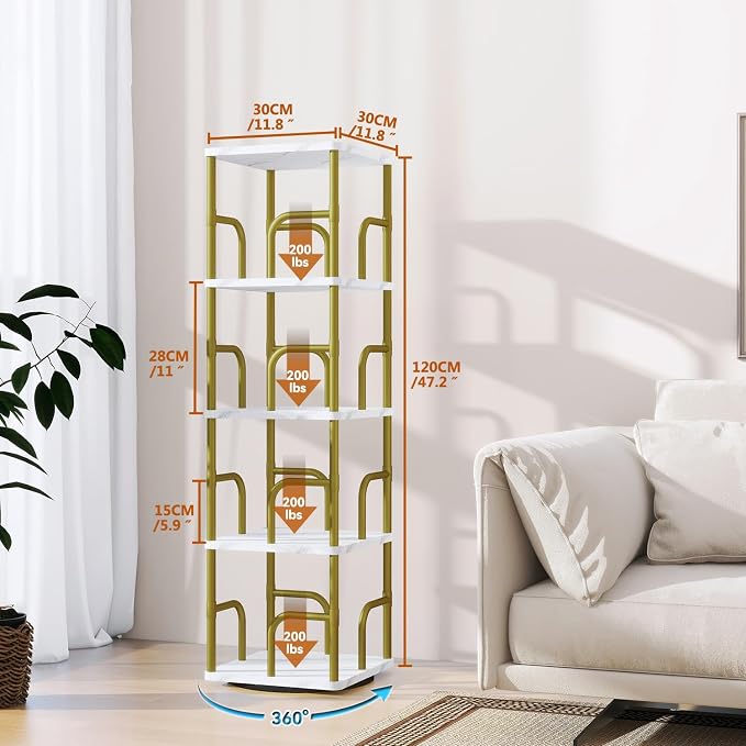 IBUYKE 5 Tier Rotating Bookshelf, Square Bookcases - Image 3