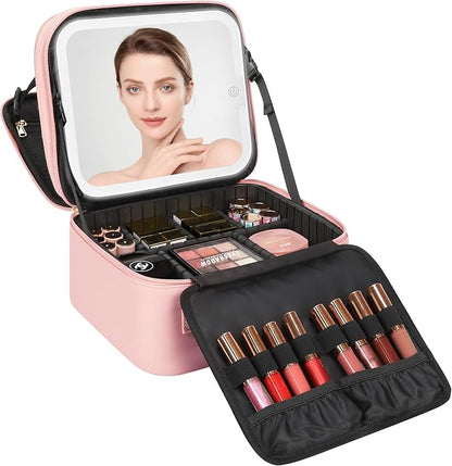 Relavel Makeup Bag with LED Mirror, Small Travel Makeup Case with Rechargeable by Relavel