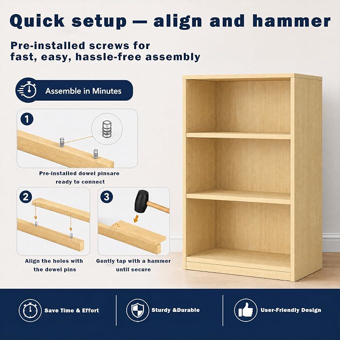 CTESNE【2026 Adjustable Shelves 3-Tier Bookcase, 71 inches, Wooden Open Display - Image 4