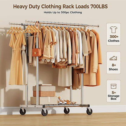 HYSEYY Heavy Duty Clothes Rack, Rolling Clothing Rack - Image 2
