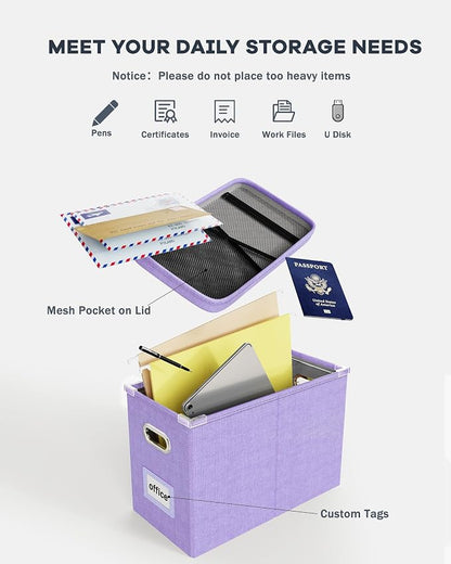 File Organizer Box with Lid, Hanging Filing File Box with Mesh Pocket, Document - Image 4