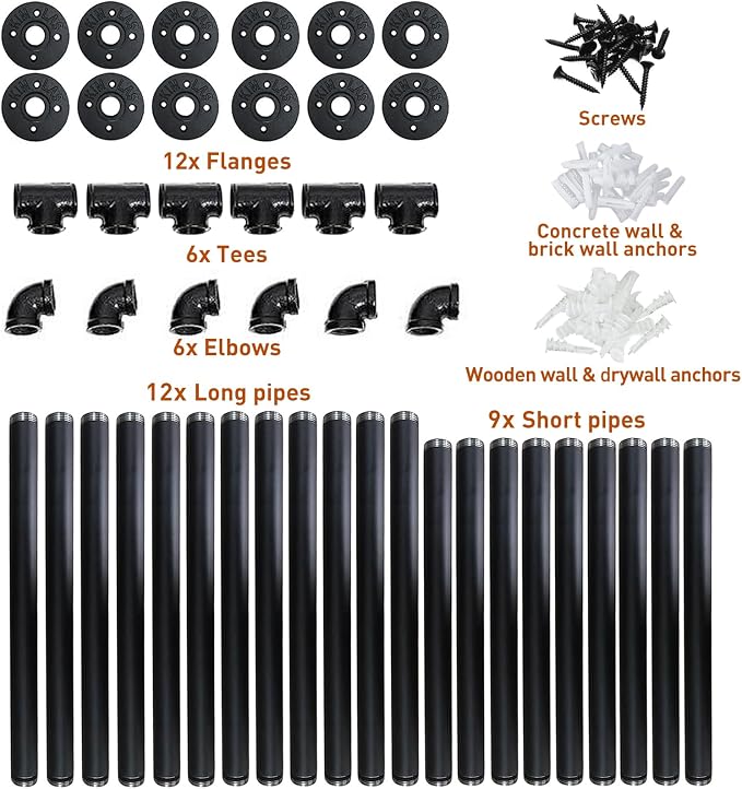HITOMEN Industrial Iron Pipe Shelves, 3 Set 4-Tier 41.5" Tall 12" Depth - Image 4