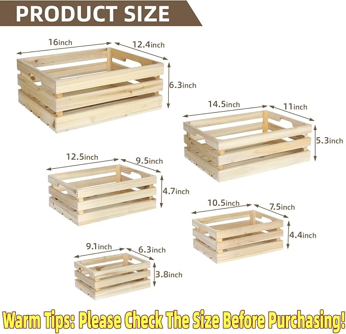 Wooden Crates, Unfinished Set of 5 Large Wood Crates - Image 2