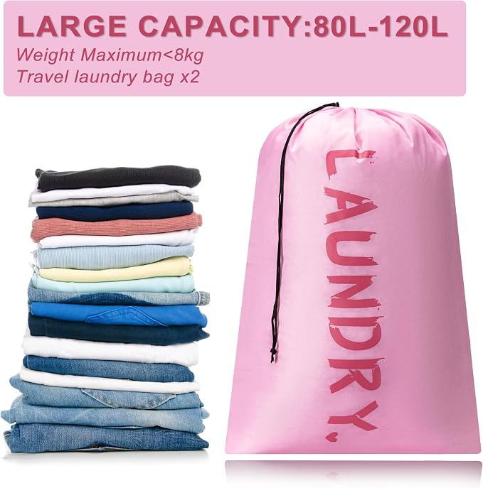 2 Pack 28" x 40"Travel Laundry Bag, Machine Washable Dirty Clothes Organizer - Image 2