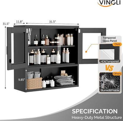 VINGLI Metal Wall Cabinet with Locking Glass Doors, Adjustable Shelf, Wall - Image 3