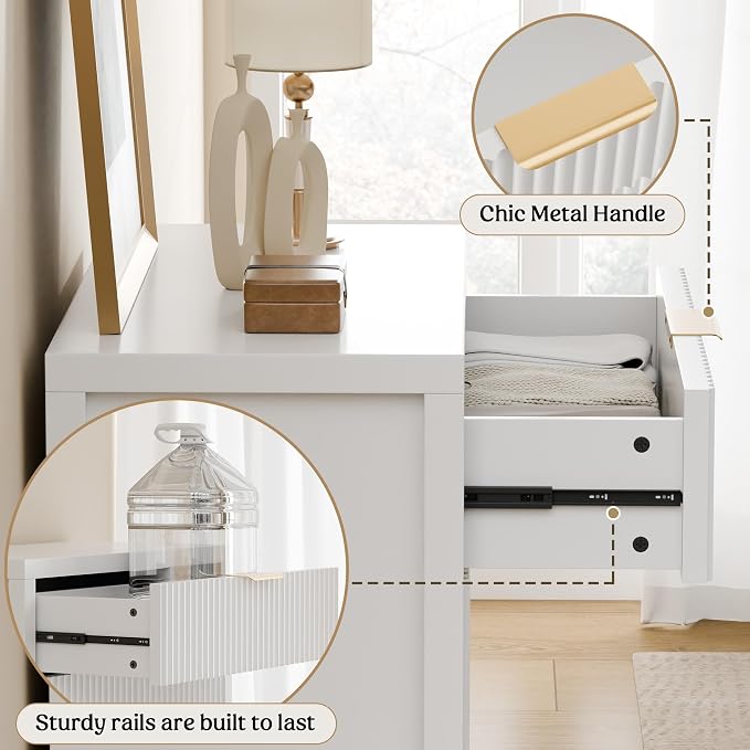 Lulive Fluted Buffet Cabinet for Kitchen, 28.3" Sideboard Cabinet White | - Image 3