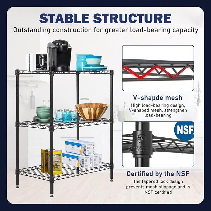 PayLessHere | 3-Tier Wire Shelf | 23"x13"x30" | Black | Adjustable Racks | - Image 5
