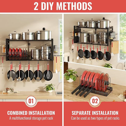 31 Inch Pot Rack Wall Mounted, 2-Tier Pots and Pans Hanging Organizer - Image 4