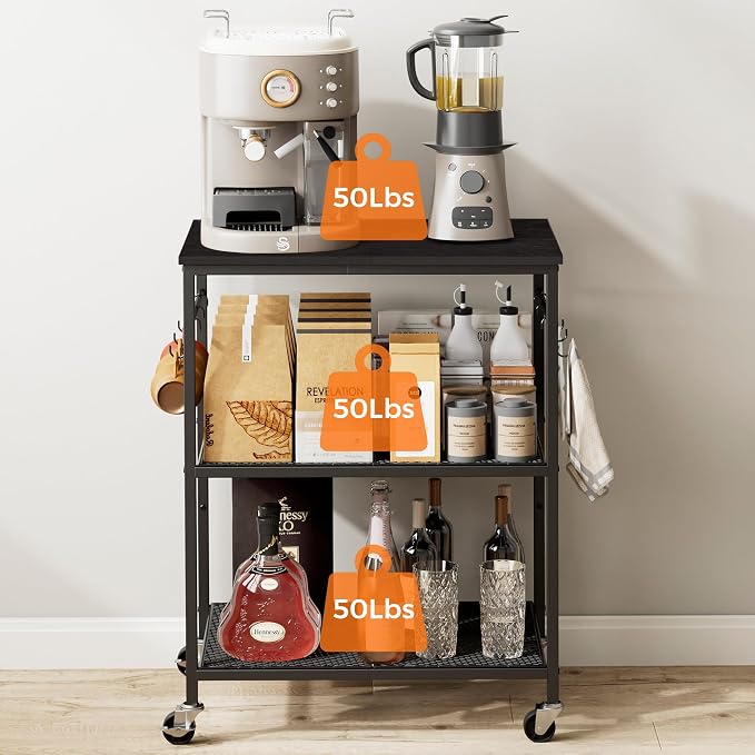 Homleke 3-Tier Rolling Kitchen Microwave Cart, Kitchen Utility Cart on Lockable - Image 5