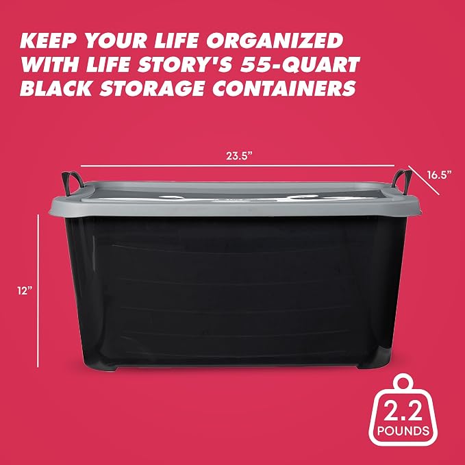 Life Story 6 Pack Heavy Duty Stackable Storage Bin, 55 Quart Home Organizer - Image 3