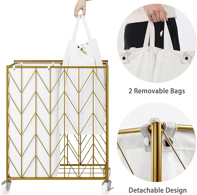 WOWLIVE Laundry Basket with Wheels, Heavy Duty Laundry Hamper with Wood Lid - Image 5