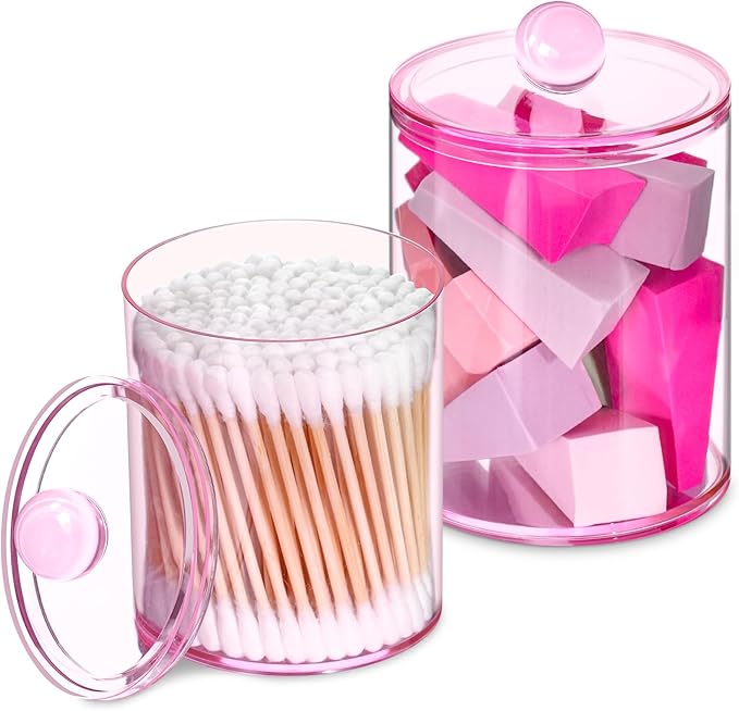 2 Pack Qtip Holder, Canister Apothecary Jar Set, Bathroom Jars by XIPENGKEJI