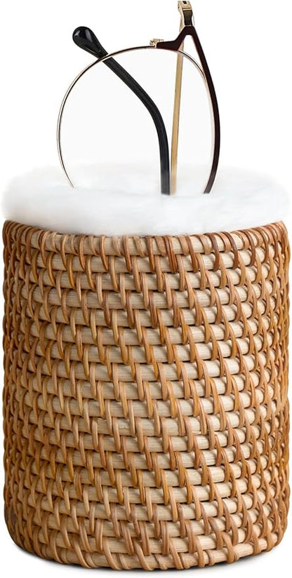 Mkono Glasses Holder for Nightstand Rattan Plush Lined Protective Glasses Stand by Mkono