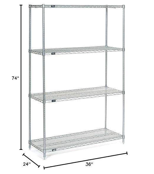 Nexel Economy Wire Shelving Starter Unit, 4 Tier, Nickel Chrome, x 36"L - Image 2