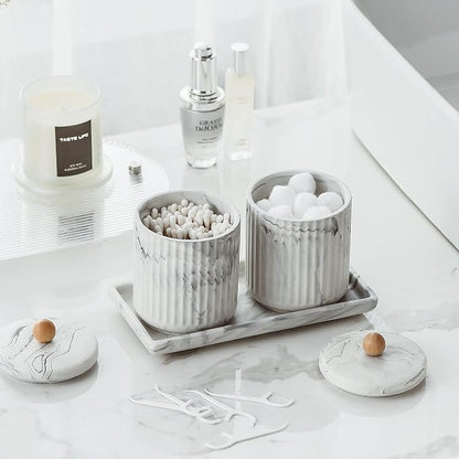 Marble Small Bathroom Jar Set ，Ceramic Cotton Swabs Holder - Image 2