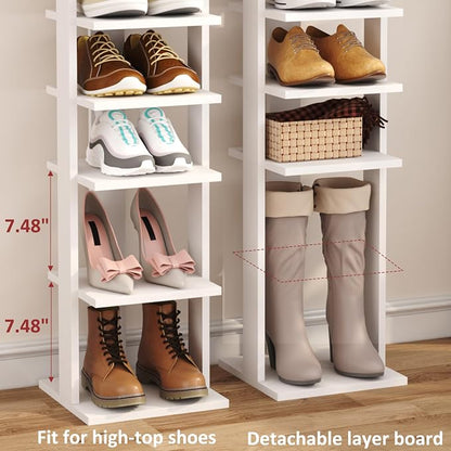 HOMEFORT 7-Tier Wood Shoe Rack, Entryway Shoe Tower, Vertical Shoe Organizer - Image 6