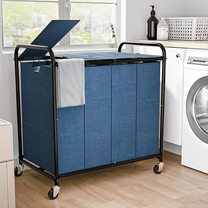Laundry Sorter 4 Sections 48 Gal, Rolling Laundry Basket by OLLDIDE