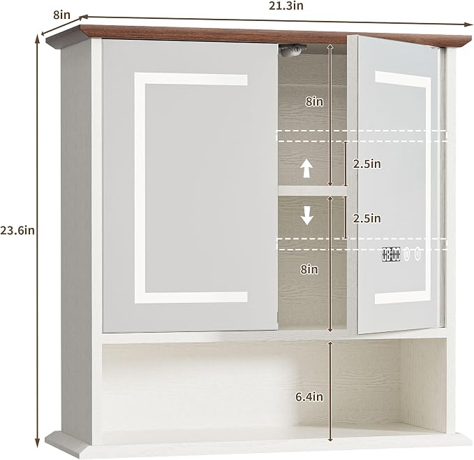 Bathroom Medicine Cabinet with Mirror, Lighted Wall Storage Cabinet, Living Room - Image 2