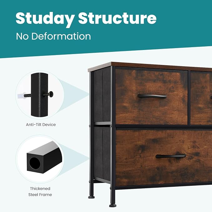 OLIXIS 5 Drawer Dresser for Bedroom, Wide Fabric Storage Tower, TV Stand for - Image 4