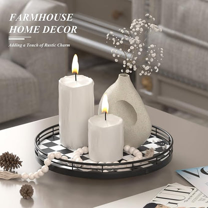 Black and White Kitchen Lazy Susan Turntable – Checkered Round Decorative Tray - Image 4