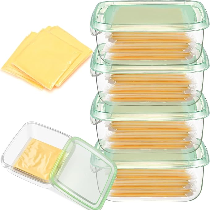 4 Pack Sliced Cheese Container for Fridge, Butter Block Cheese slicer Holder by Akamino