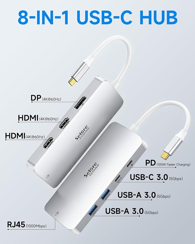 USB C Docking Station Dual Monitor, Selore Docking Station 3 Monitors Triple 4K - Image 2