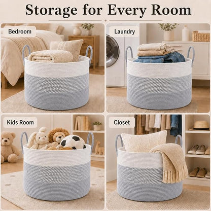 JMvicyroam 115L Extra Large Machine Washable Cotton Rope Blanket Basket | - Image 5