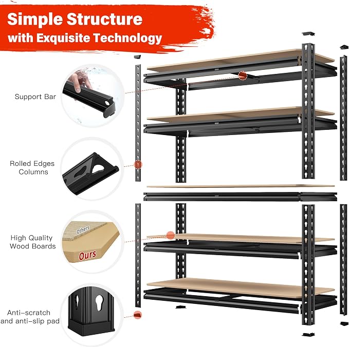 REIBII 72" Garage Shelving, Heavy Duty Storage Shelves 2000LBS, 5 Tier Metal - Image 5