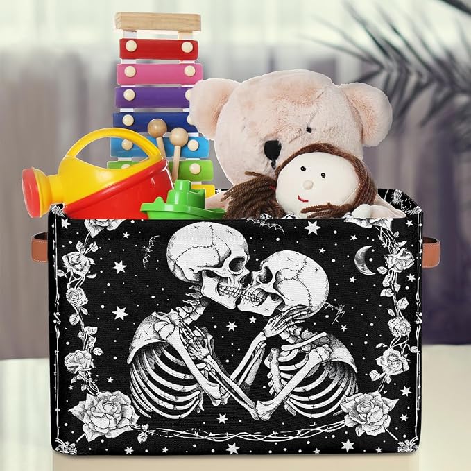 Pardick Halloween Skull Skeleton Goth Basket Storage Bins Large Fabric Toys - Image 3
