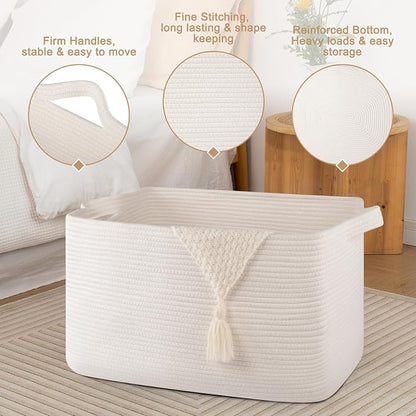 95L Large Storage Basket, Cotton Rope Woven Blanket Basket, Toy Storage - Image 5