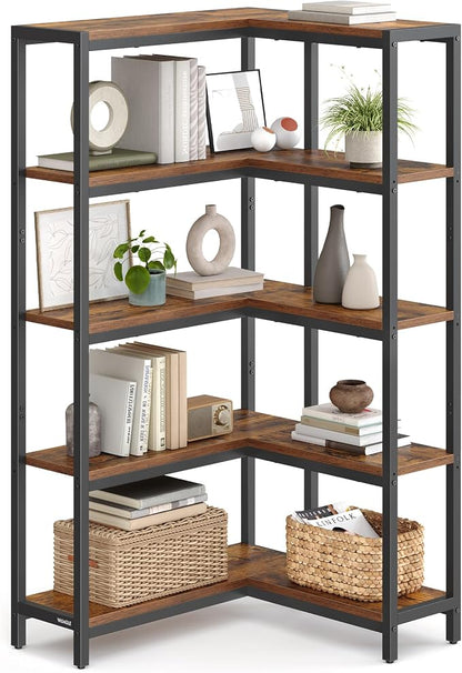 VASAGLE 5 Tier Bookshelf with Metal Frame, Convertible Industrial Corner Shelf by Unknown